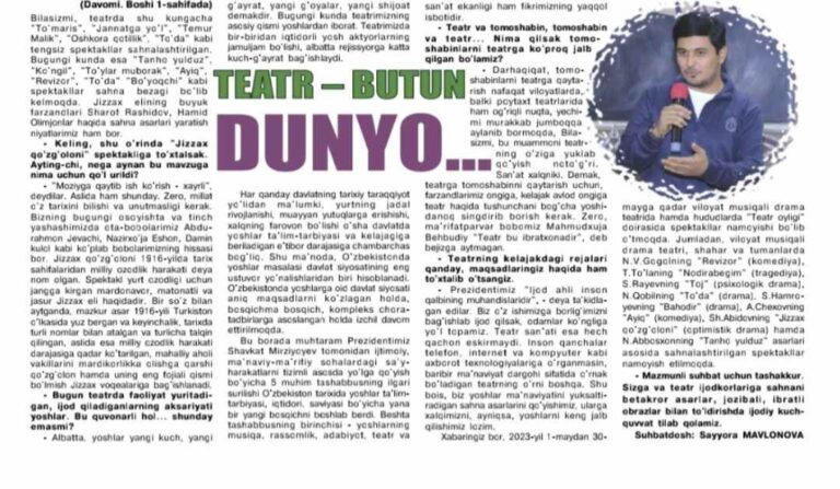 «Ko‘ngil shuni istaydi. Ko‘nglim shundan xotirjam…» — teatr OAV nigohida